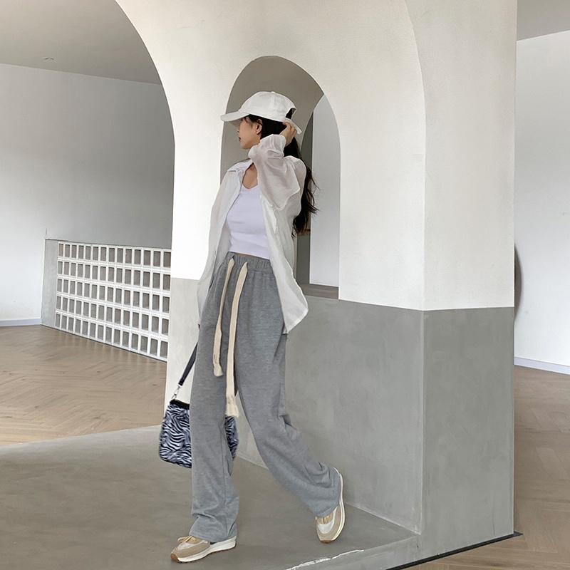 Quần Ống Rộng Lưng Cao Màu Trơn Phong Cách Hàn Quốc Thời Trang Dành Cho Nữ