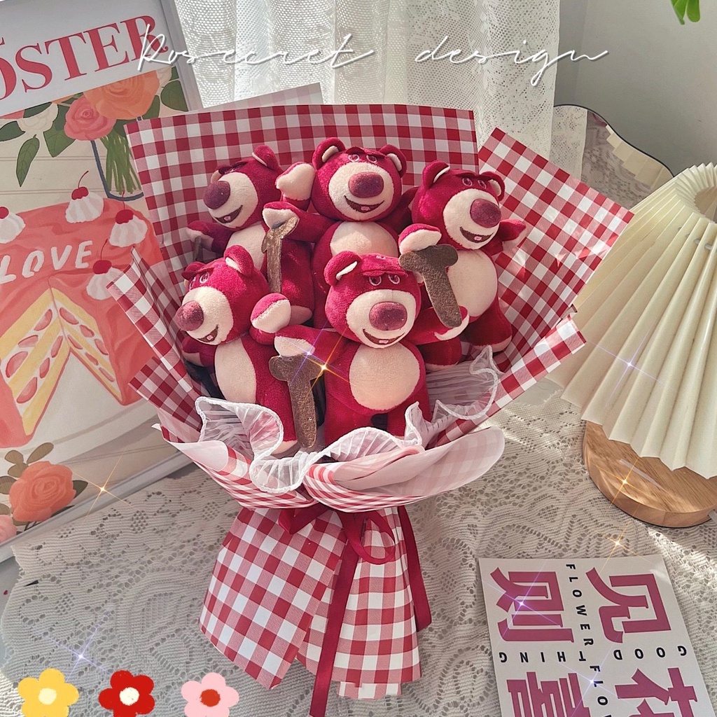 Bó Hoa Búp Bê Gấu Dâu Tây Quà Tặng Sinh Nhật / Valentine Cho Bạn Gái