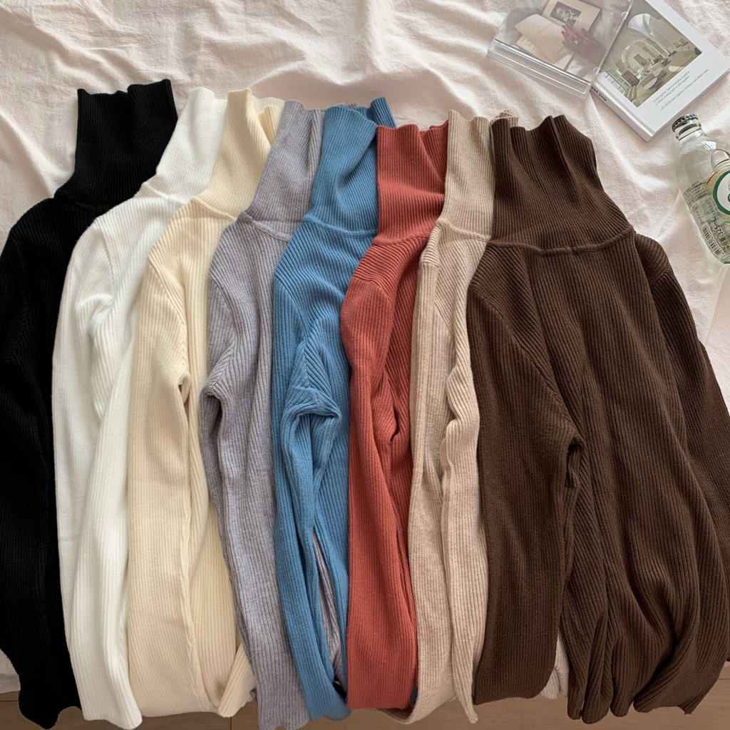 Áo len Pure Cube tay dài cổ lọ màu trơn thời trang thanh lịch cho nữ