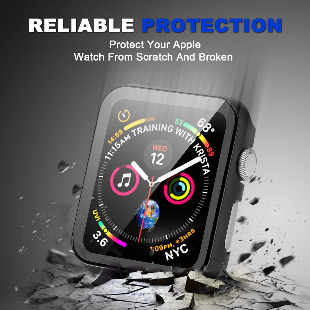 Apple Ốp Bảo Vệ Mặt Đồng Hồ Iwatch Series 6 / 5 / 4 / 3 / 2 / 1 Bằng Pc Cứng Siêu Mỏng Mặt Nhám Kèm Kính Cường Lực 38mm 40mm 42mm 44mm Hd