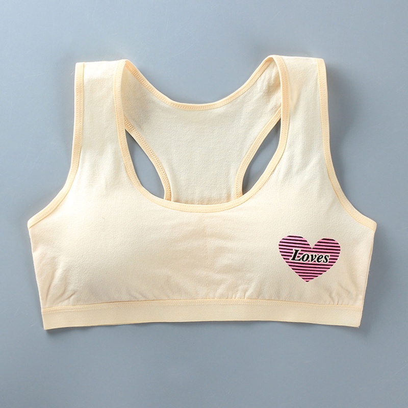 Youyo Áo lót vải cotton Kẻ Sọc In Hình Trái Tim Có Đệm Ngực Cho Nữ Tuổi Teen