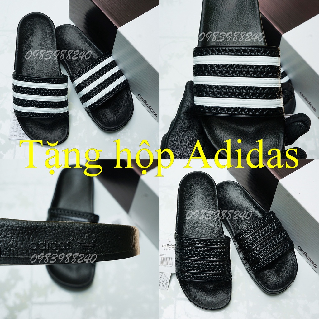 Dép Adidas das ba sọc FREE SHIP + hộp hãng + ba lá tem tag câu hàng loại 1.1 nike đế cứng quai ngang nam nữ. BH Slippers