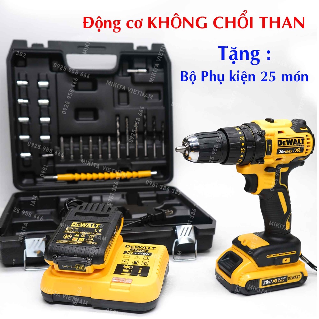 Máy Khoan Pin DEWALT 20V động cơ không chổi than, 3 chức năng khoan kèm bộ 25 chi tiết