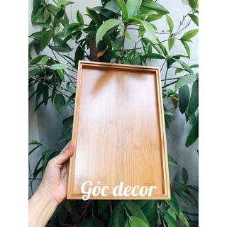 Khay gỗ decor, Khay gỗ chữ Nhật đựng bình cốc, ấm trà