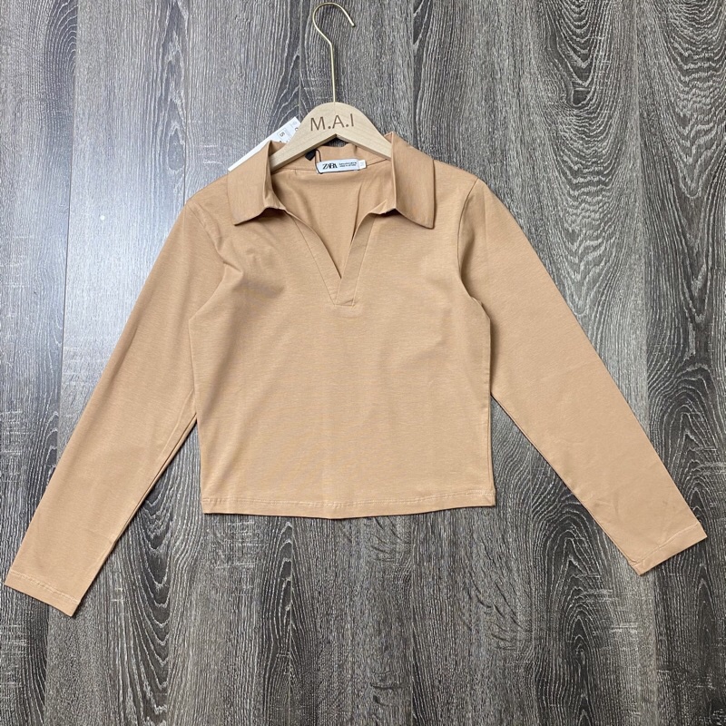 Áo phông croptop dài tay cổ trụ bẻ, 6 màu đủ size chất cotton siêu đẹp