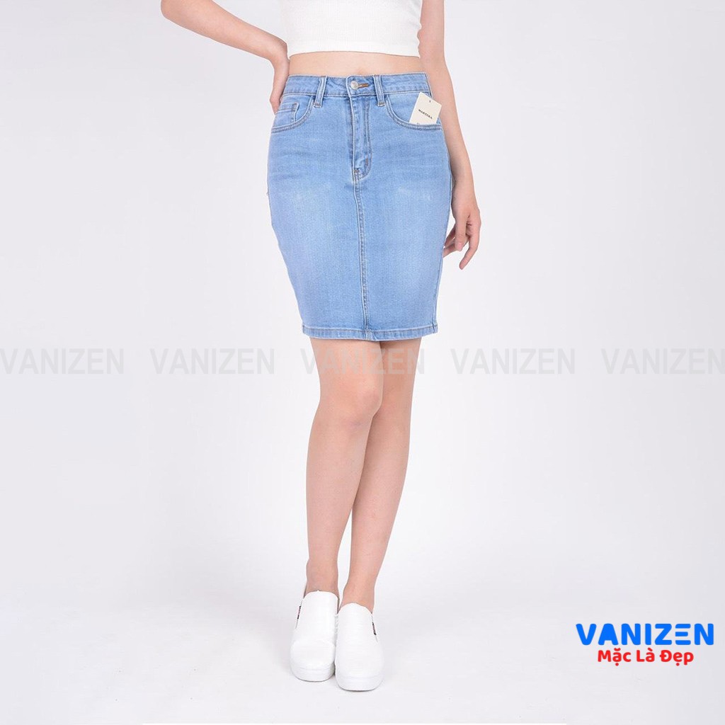 Chân váy bút chì jean nữ đẹp lưng cao trơn hàng hiệu cao cấp mã 360 VANIZEN