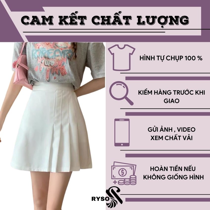 Chân váy xếp li 1 bên RYSO dáng ngắn lưng cao thanh lịch ( có quần trong )