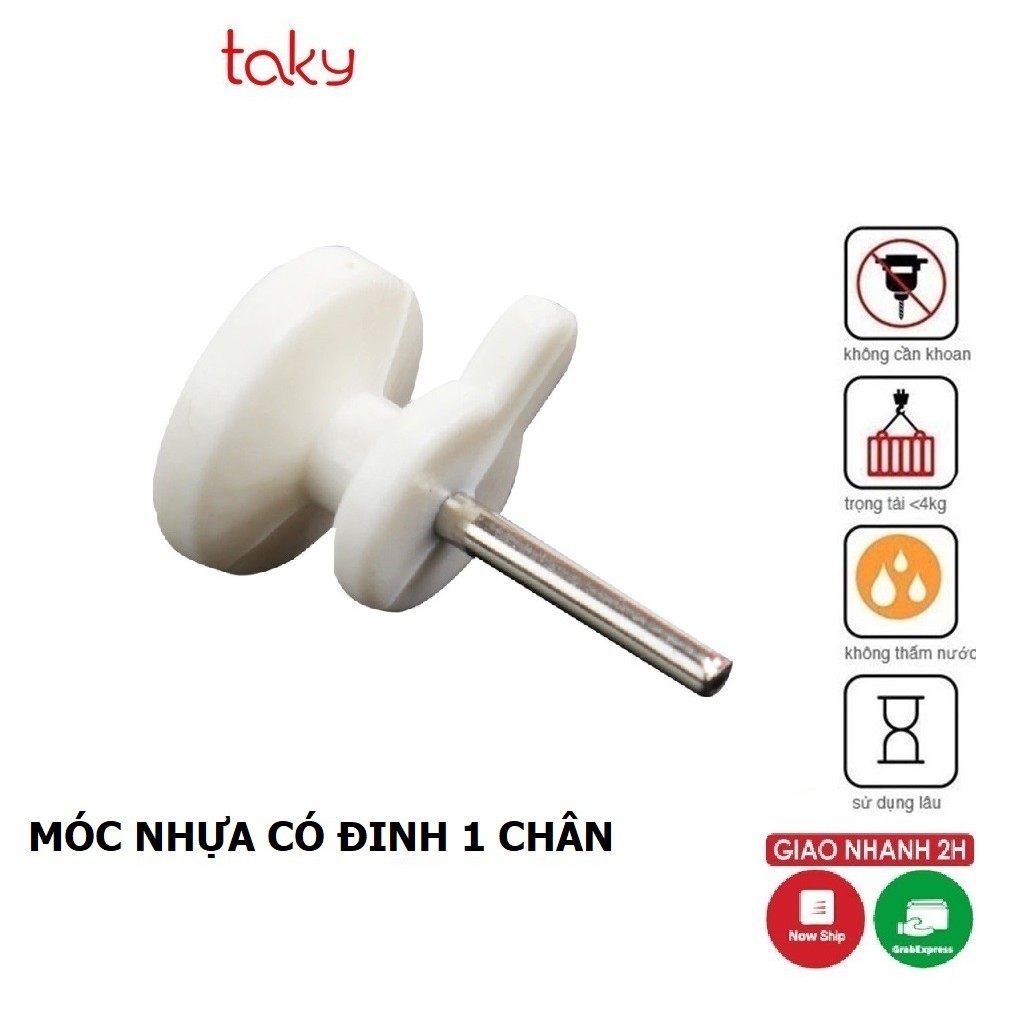 10 Móc Nhựa - Taky, 1 Chân Đinh Đóng Tường,Treo Tranh, Ảnh, Đồng Hồ, Đồ Dùng Nhỏ Gia Đình, Treo Đa Năng, 2219Set10