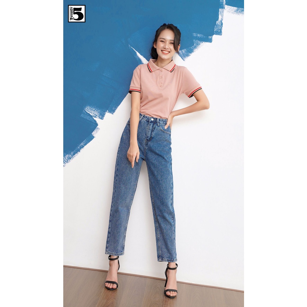 Áo thun polo nữ viền cổ đen đỏ Twentyfive 3737