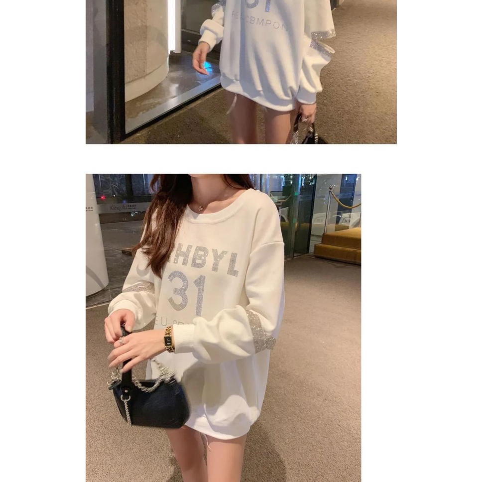 Áo Sweatshirt Khoét Lỗ Dáng Rộng Tay Dài Lấp Lánh Phong Cách Hàn Quốc Thời Trang Mùa Thu Cho Nữ