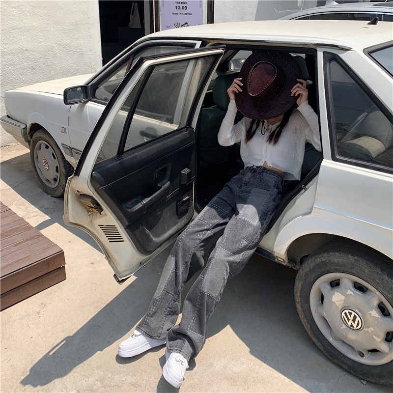 Quần jean XIAOZHAINV lưng cao ống rộng thời trang dành cho nữ