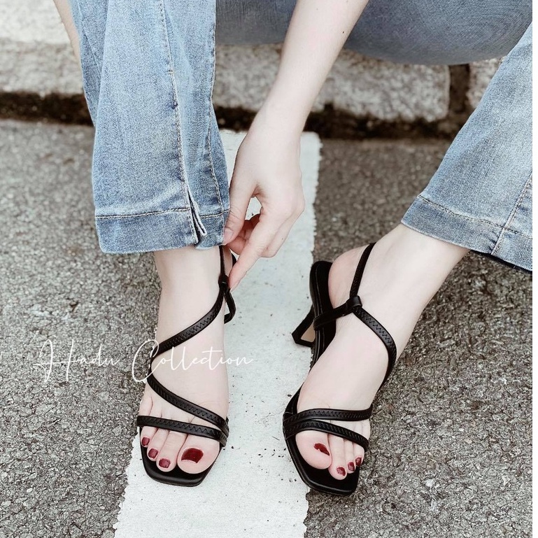 Giày Sandal cao gót 5p quai chéo HADU G570 quai thun êm mềm đế cao su chống trơn