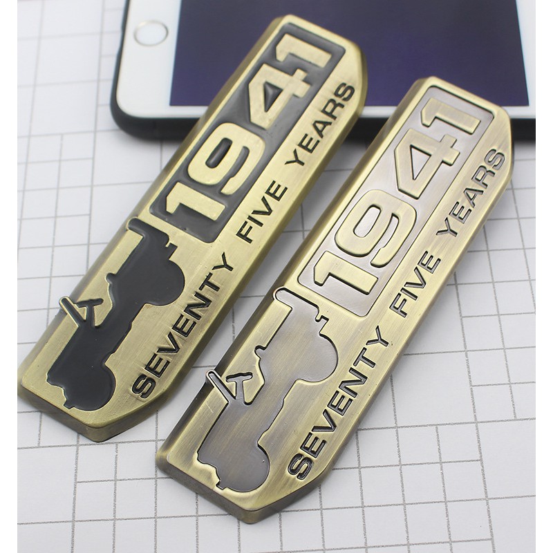 Logo kim loại 3D hình 1941 Seventy Five Years dán trang trí xe Jeep