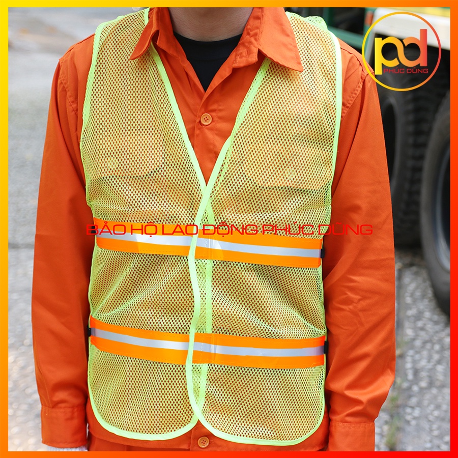 Áo gile lưới phản quang phát sáng khoác ngoài có thun 2 bên giá rẻ, tiện lợi, áo kỹ sư hàn quốc công trình giá rẻ