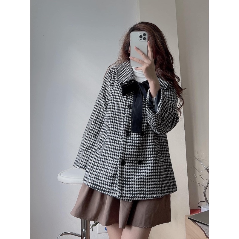 [HÀNG SẴN]ÁO DẠ CỔ NƠ RỜI HOẠ TIẾT ZICZAC 8 CÚC SIÊU XINH | BigBuy360 - bigbuy360.vn