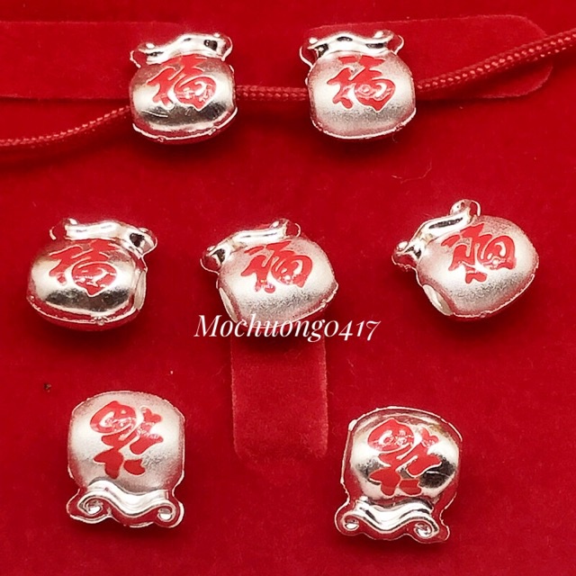 CHUYÊN SỈ  Charm túi tiền bạc in chữ Phúc hàng siêu đẹp - Bạc tốt loại 1, PH207