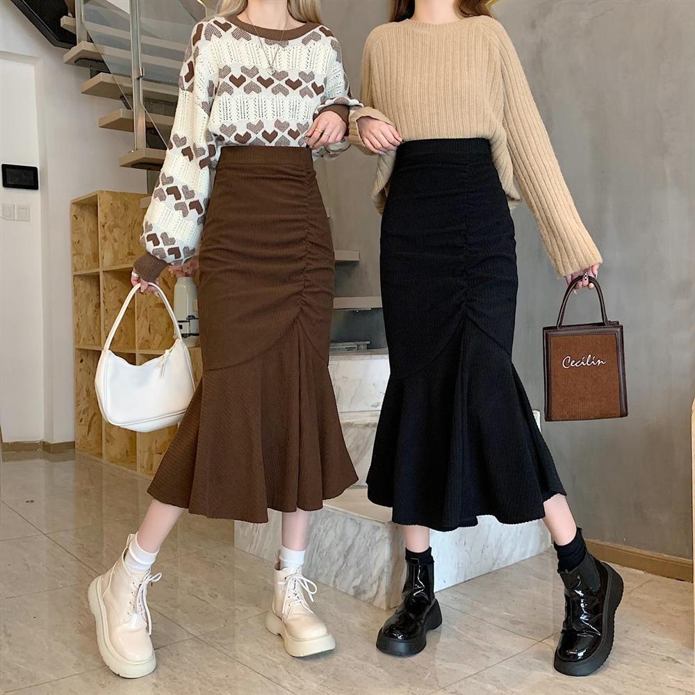Chân váy COZOKC đuôi cá lưng cao xếp ly thời trang