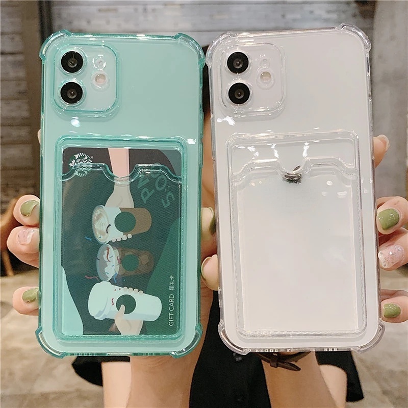 Ốp điện Thoại Trong Suốt Màu Trơn Có Ngăn đựng Thẻ Cho Compatible for IPhone 11 6 6s 7 8 Plus Se Xr Xs Max