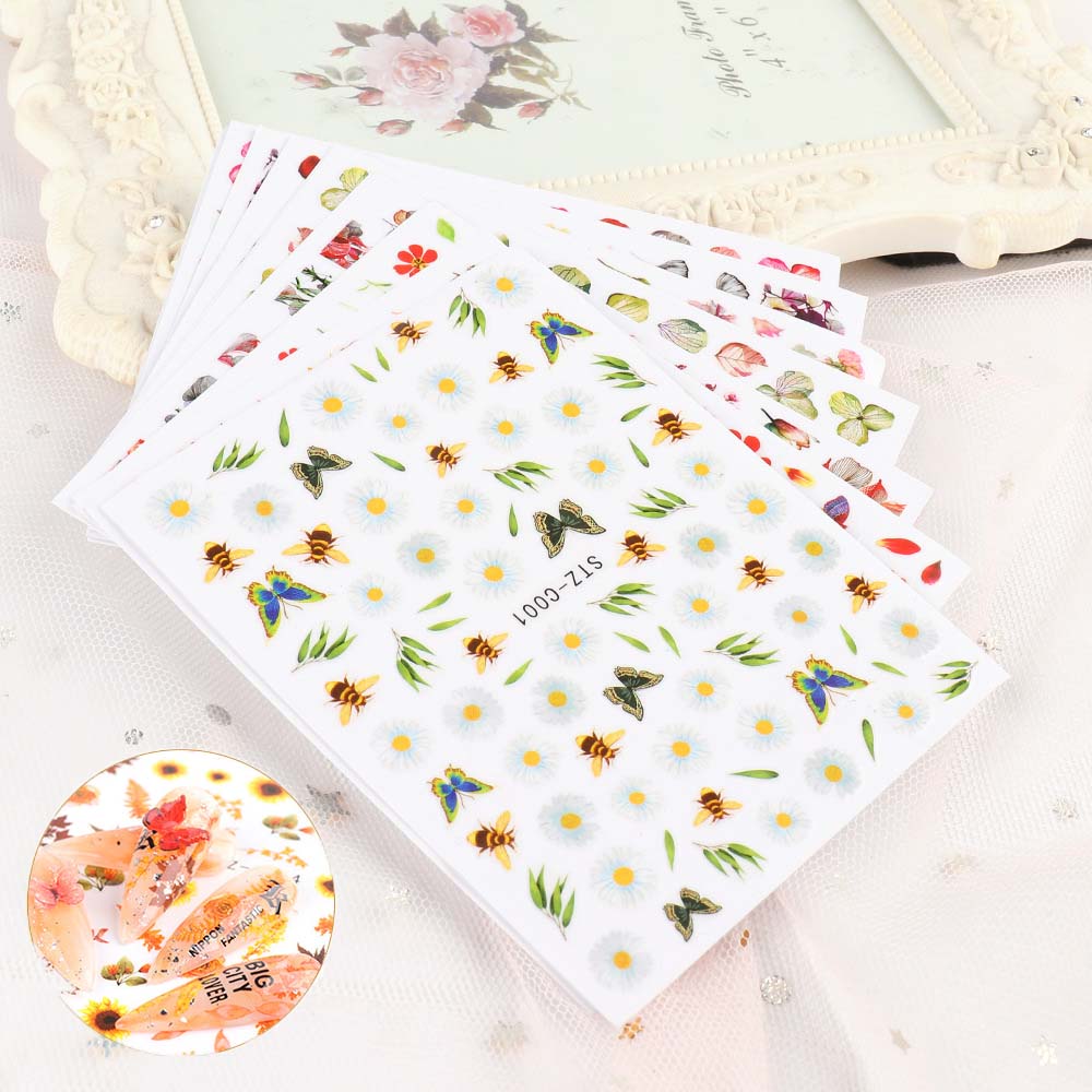 [Hàng mới về] Miếng dán trang trí móng tay DIY in họa tiết hoa 3D nhiều màu sắc