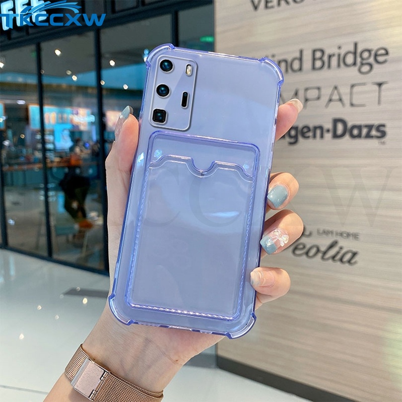 Ốp Điện Thoại Dẻo Trong Suốt Có Ngăn Đựng Thẻ Độc Đáo Chống Sốc Cho Huawei Mate 40 30 P50 P40 P30 Pro
