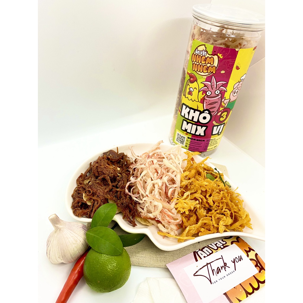 Khô mix 3 vị( Heo-Mực-Gà ) Nhem Nhem 300g Đồ ăn vặt Hà Nội vừa rẻ vừa ngon | BigBuy360 - bigbuy360.vn