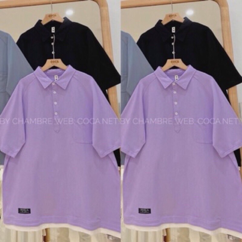 Áo Polo Unisex Tay Lỡ Form Rộng May Chỉ Nổi Thêu Logo Vải Thun Dày Dặn Phong Cách Hàn Quốc – Moonstore