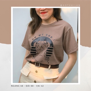 Áo cotton tay ngắn cổ tròn dễ thương chó Pug thun Thái Lan Unisex dày dặn