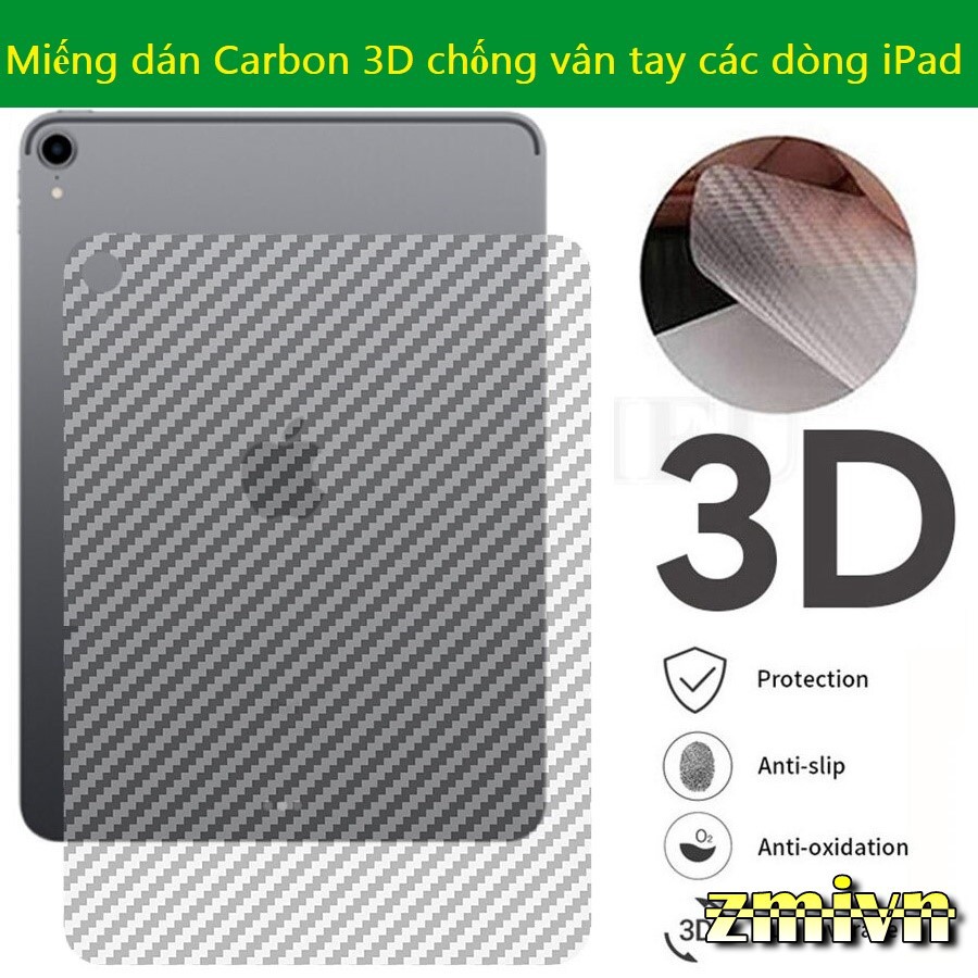 Miếng dán Carbon 3D cho ipad new 2017/ ipad air/ ipad air 2/ ipad mini 123/ ipad mini 4/ pro 9.7/ pro 10.5