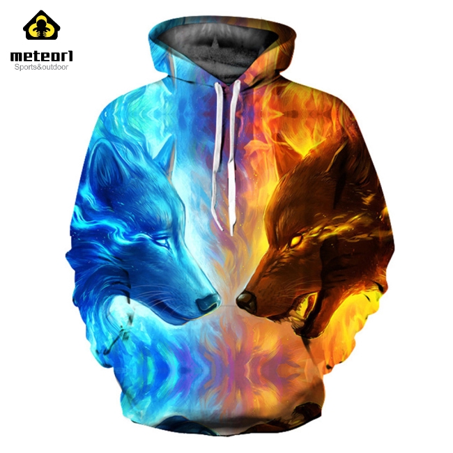 Áo hoodie dài tay có mũ trùm đầu hình sói cá tính