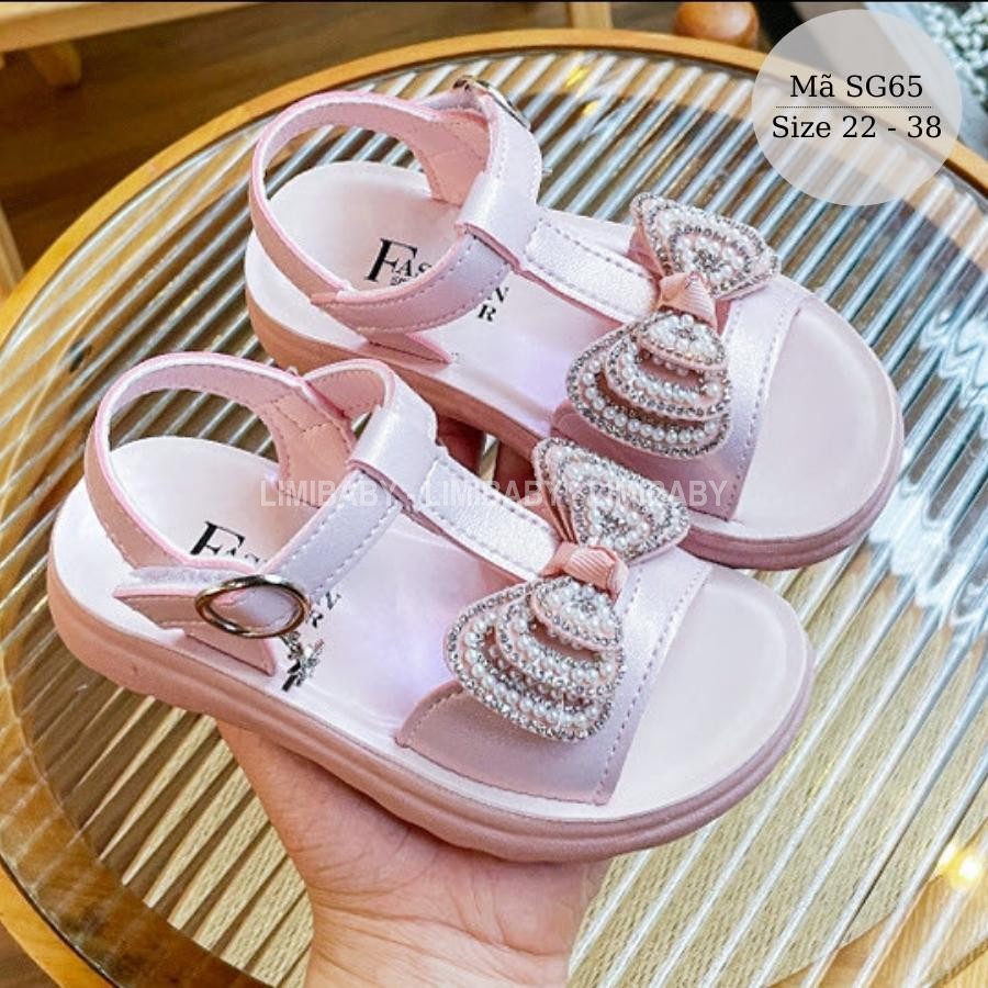 Sandal bé gái quai ngang gắn nơ xinh xắn dễ thương cho trẻ em mầm non tiểu học 1 -12 tuổi đi học đi biển thời trang SG65