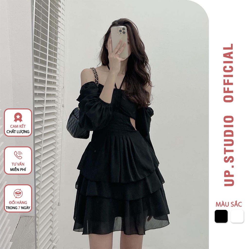 Váy trễ vai tiểu thư khoét eo bánh bèo xinh cúp ngực sexy dự tiệc cưới trắng đen đầm nữ hở lưng đuôi cá thiết kế ulzzang