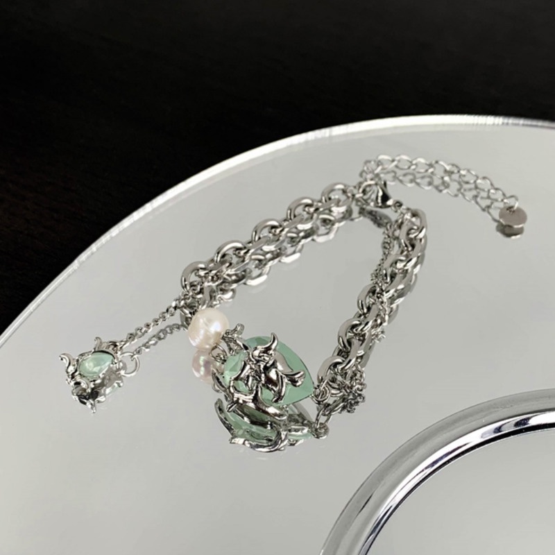 Vòng Tay Đính Hoa Hồng Ngọc Trai Sang Trọng Phong Cách Harajuku