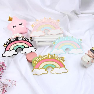 Que cắm giấy cầu vồng Happy Birthday