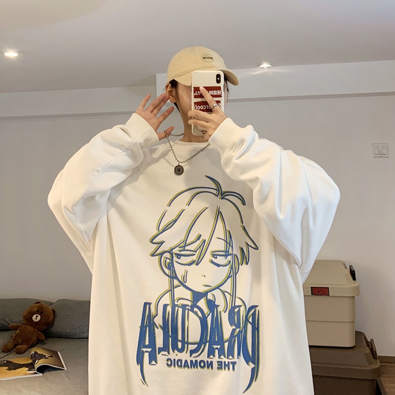 Áo Sweater Cổ Tròn Dáng Rộng Phối Nhung Thời Trang Thu Đông Mới Cho Nam 2021