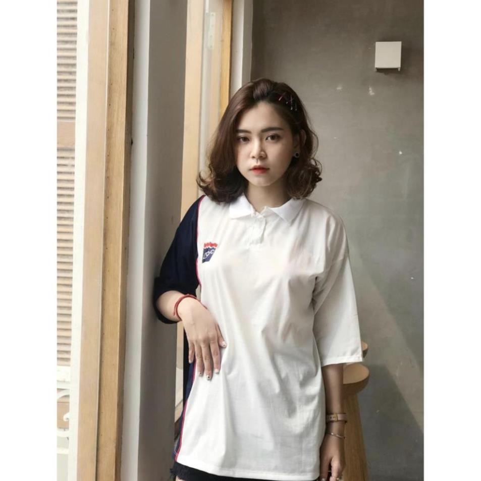 [SIÊU SALE] Áo polo nữ tay lỡ form rộng 🎀 Áo polo trắng phối tay hình thêu ulzzang unisex  ྇ ◦