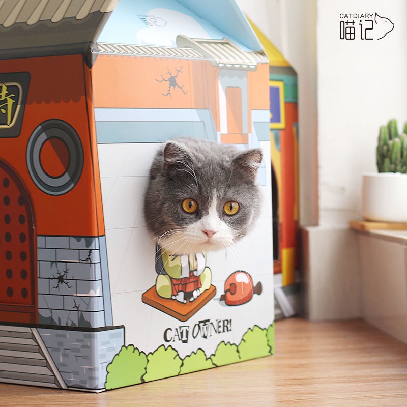 Bàn cào móng cho mèo Diniopet Hộp box nhà catton kèm , hình hộp sữa Tặng kèm catnip
