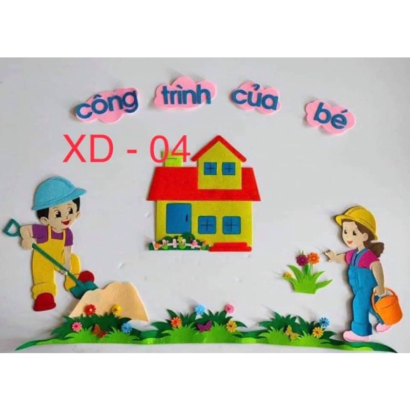 Góc xây dựng 04 ( tranh góc nỉ trang trí lớp học mầm non tiểu học)