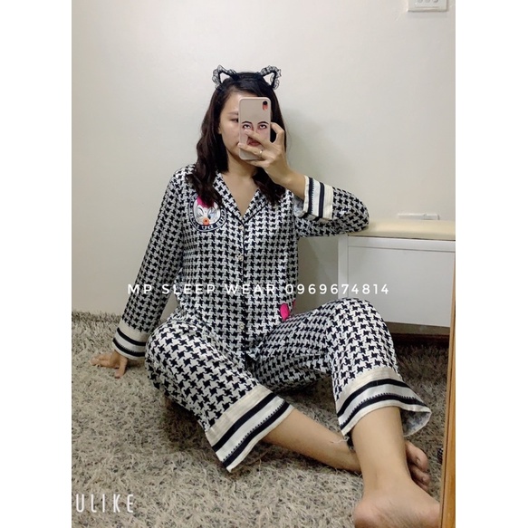 Bộ đồ ngủ lụa satin mềm mịn hình ziczac #pijama