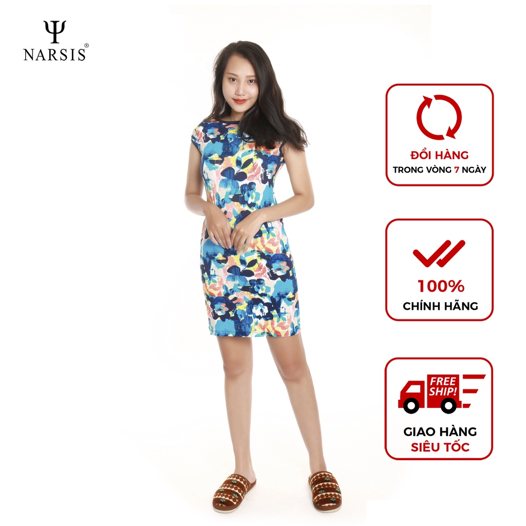 Váy nữ Narsis B3009 màu xanh thiên thanh họa tiết