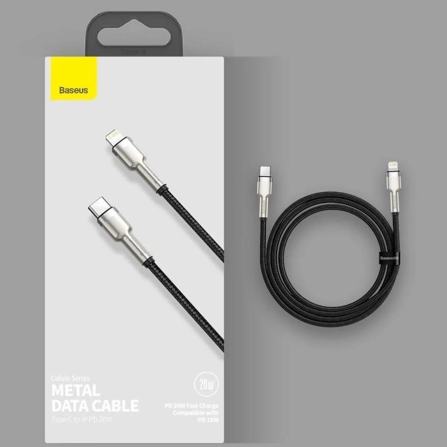 Cáp sạc nhanh 20w iphone ipad type-c to lightning hỗ trợ truyền dữ liệu dây bọc dù chống gãy gập chính hãng baseus