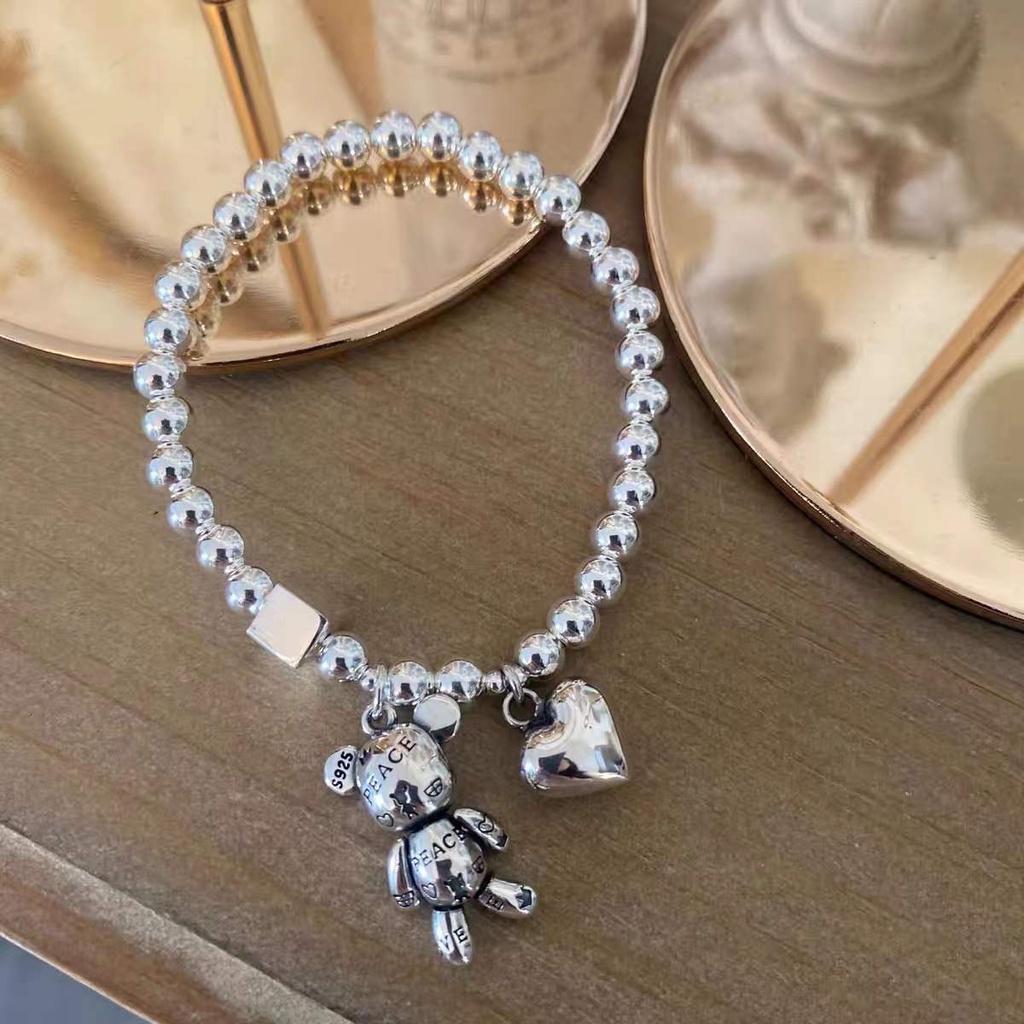 Vòng Tay Thép Titan Mặt Hình Gấu Thời Trang Cho Nam Nữ