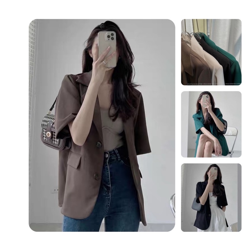 ÁO BLAZER Ulzzang CỘC TAY NGẮN, ÁO VEST KHOÁC NGOÀI PHONG CÁCH HÀN QUỐC BE, ĐEN, XANH, NÂU ĐỆM VAI VÀ CÓ SIZE S, M | WebRaoVat - webraovat.net.vn