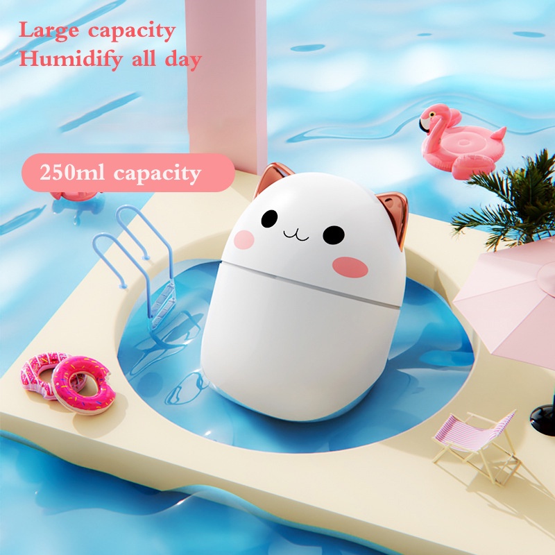 Máy Khuếch Tán Tinh Dầu Làm Ẩm Không Khí 250ml Siêu Âm Dễ Thương Có Đèn Ngủ Cho Xe Hơi/Nhà Cửa