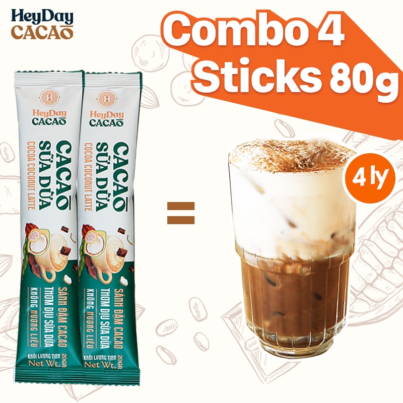 Bột Cacao Sữa Dừa Heyday - Gói tiện lợi 20g - Sữa dừa tự nhiên, Thuần chay - Heyday