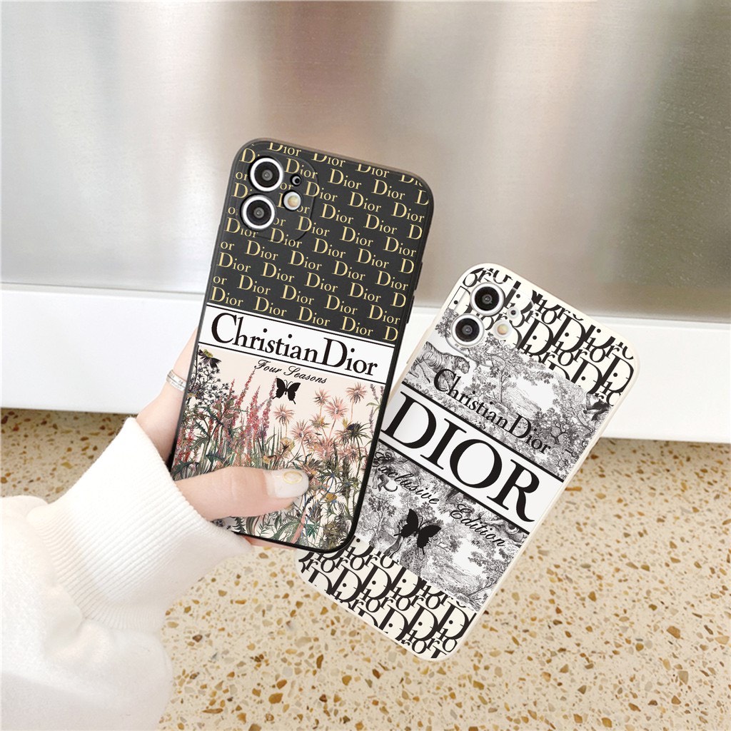 Ốp Lưng Iphone Cạnh Vuông, Bảo Vệ Camera DIOR Hoa Lá Ip 7Plus,8Plus,x,xs,xsmax,11,11promax,12,12promax,13,13promax