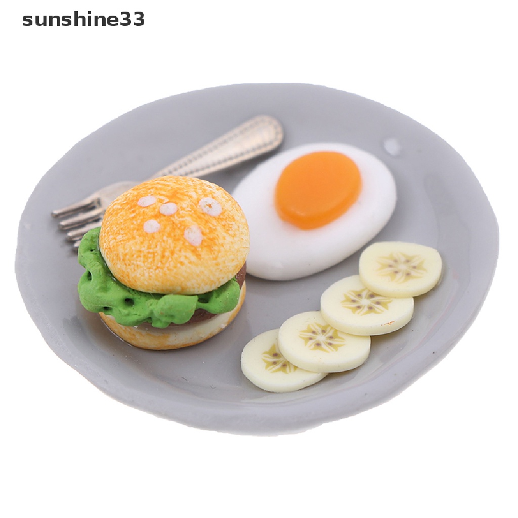 SU 1:12 Dollhouse Miniature Breakfast HamBurger Egg Dish Kitchen Food Accessories n
