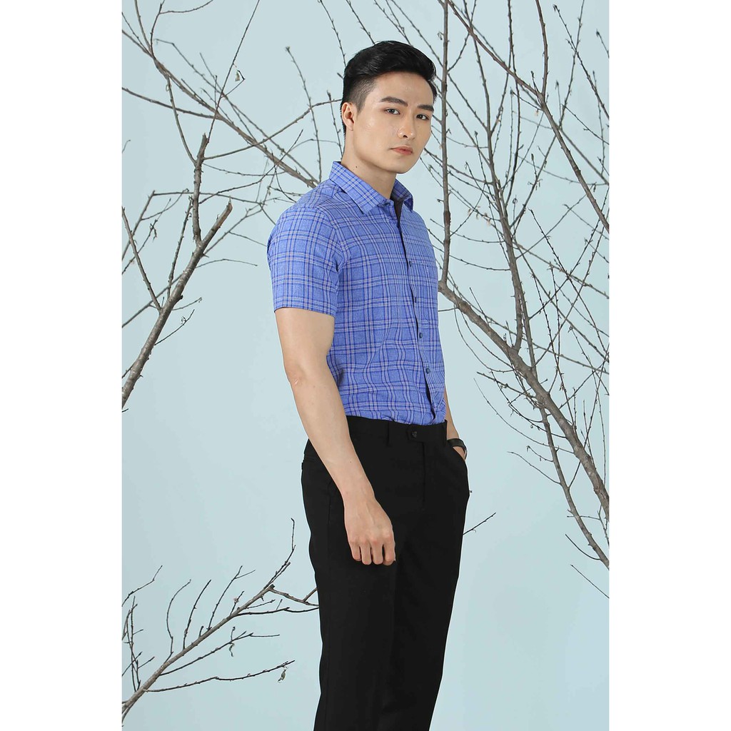 [Hàng hiệu-Gía tốt] ÁO SƠ MI kẻ caro xanh co giãn SANTINO cực đẹp, chất sợi tre - Sơ mi nam tay ngắn|sơ mi nam | BigBuy360 - bigbuy360.vn