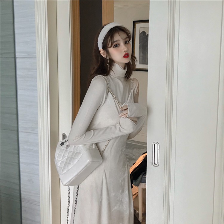 Đầm nhung tiểu thư hai dây dáng dài siêu sang chảnh kèm ảnh thật | BigBuy360 - bigbuy360.vn