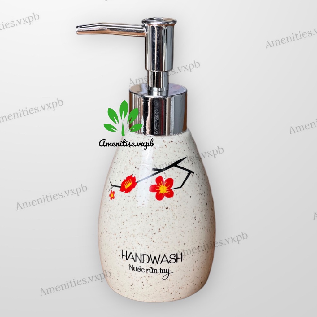 HỎA TỐC - Bình gốm dáng xoài hoa đào đưng sữa tắm, dầu gội, dầu xả, nước rửa tay, cốc đánh răng cho phòng tắm