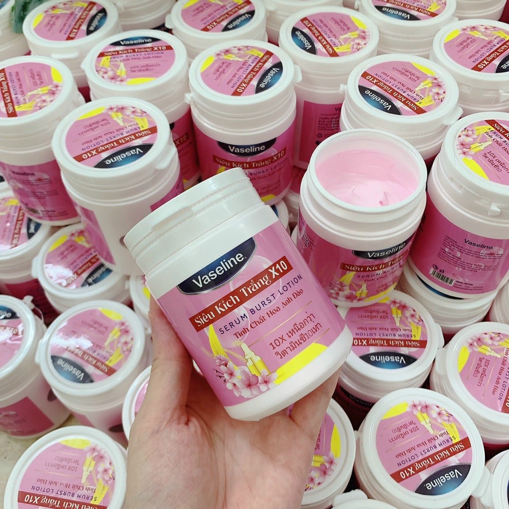 Kích Trắng Vaseline X10 Hủ 200g-Kích trắng vaselin dưỡng ẩm mềm mịn da ngày và đêm